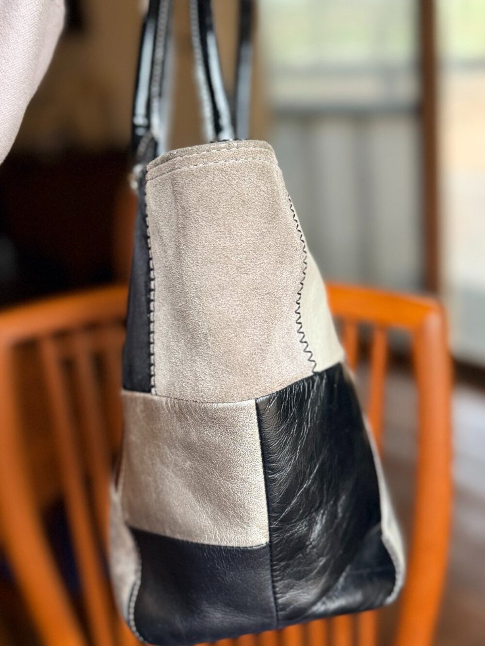Coach Bleecker Signature Patchwork Tote Bag in black and gray leather and suede - Picture 7 of 7